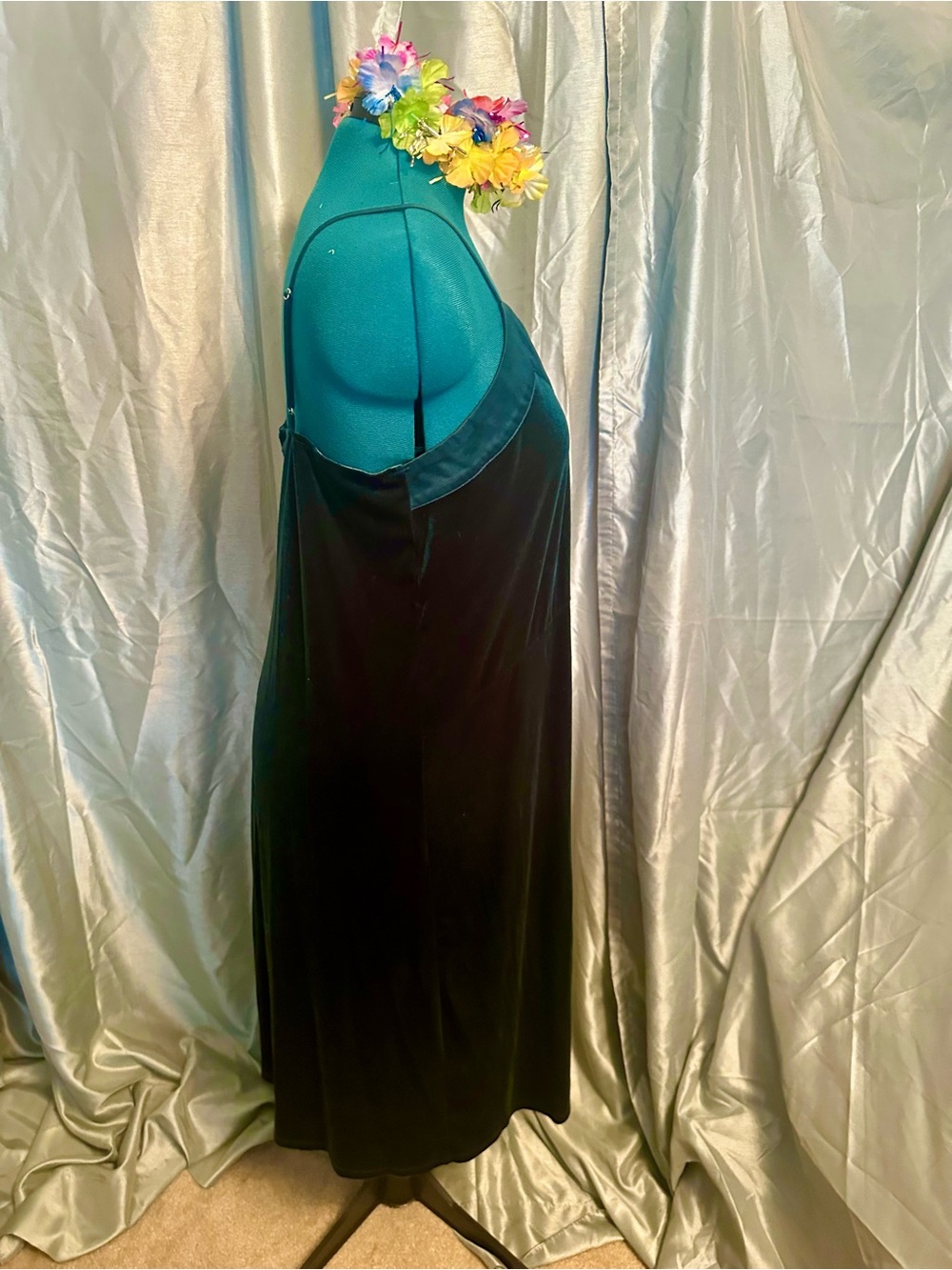 Forest green satin trimmed velvet cocktail dress XXL - Picture 3 of 6